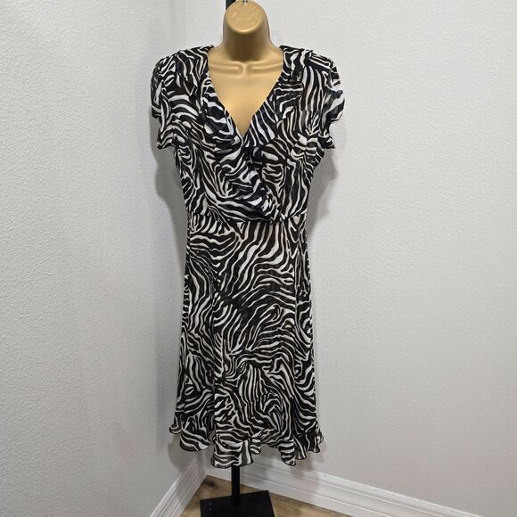MSK Dresses & Skirts - 2000s Y2K Whimsigoth Fairy Goth Ruffle Animal Print Sheer V Neck Dress Womens 8